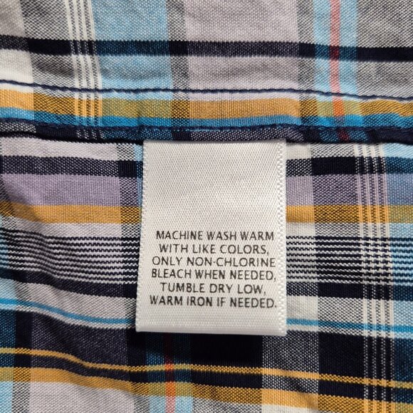 Roundtree Yorke Men's Size XL Short Sleeve  Button Up Deep Blue Plaid Shirt (12) - Picture 10 of 10